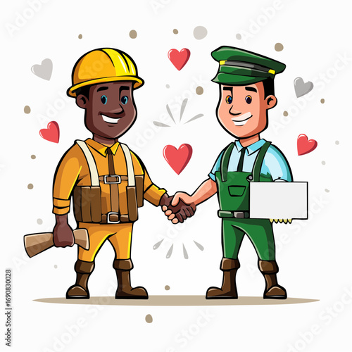Celebrating our community heroes a construction worker and a delivery man share a friendly handshake of mutual respect and partnership