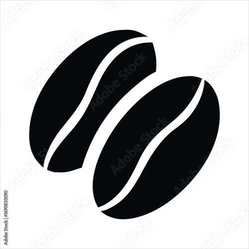 Two black coffee beans with a white background