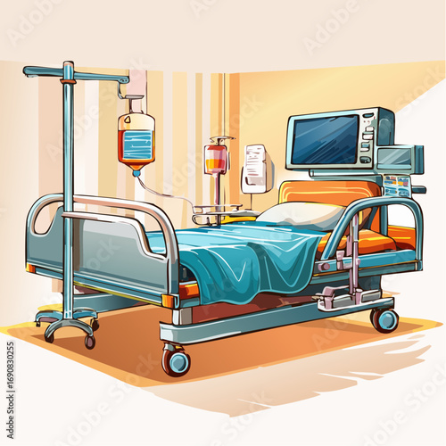 Hospital Room Illustration Medical Bed with Equipment