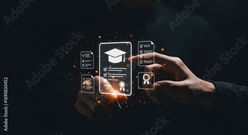 Digital Education Certification Smartphone Interface with Learning Icons