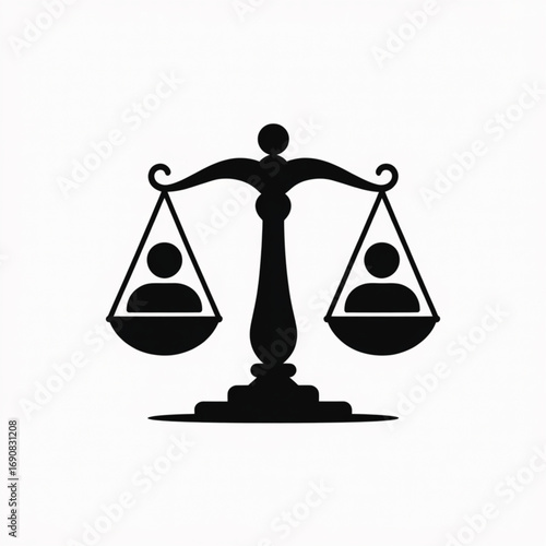Equilibrium⚖️: A clean graphic depicts a scale, symbolizing justice and balance with each side of the scale weighing a human figure. A visual representation of equality and fairness.