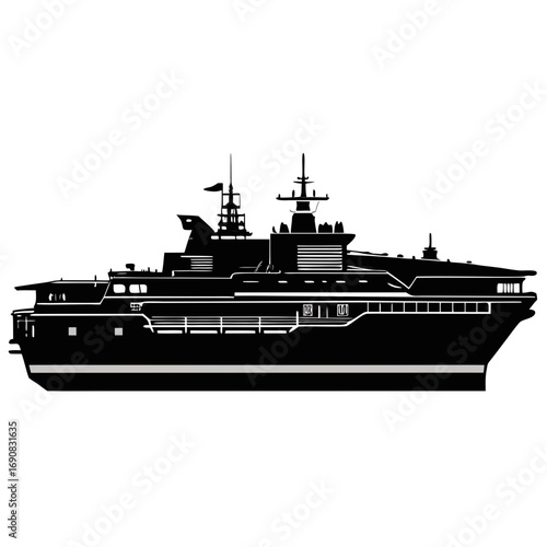 Amphibious assault ship black silhouette vector illustration white background