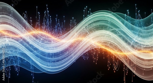 A dynamic conceptual illustration of oscillating energy signals, depicting the physics of sound and light frequency waves