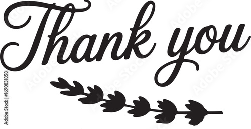 Elegant script thank you with botanical branch calligraphy lettering