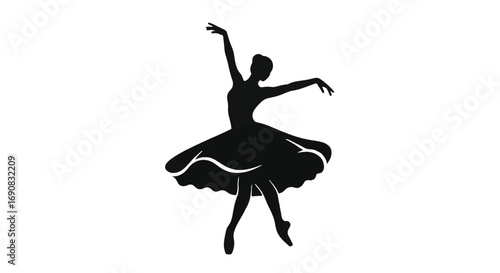 Graceful ballerina in a black silhouette performing a ballet pose on a white background