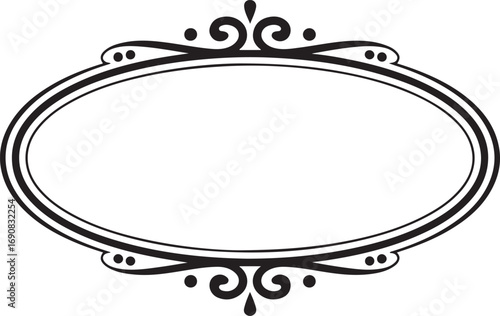 Ornate oval frame with decorative swirls and dots black and white