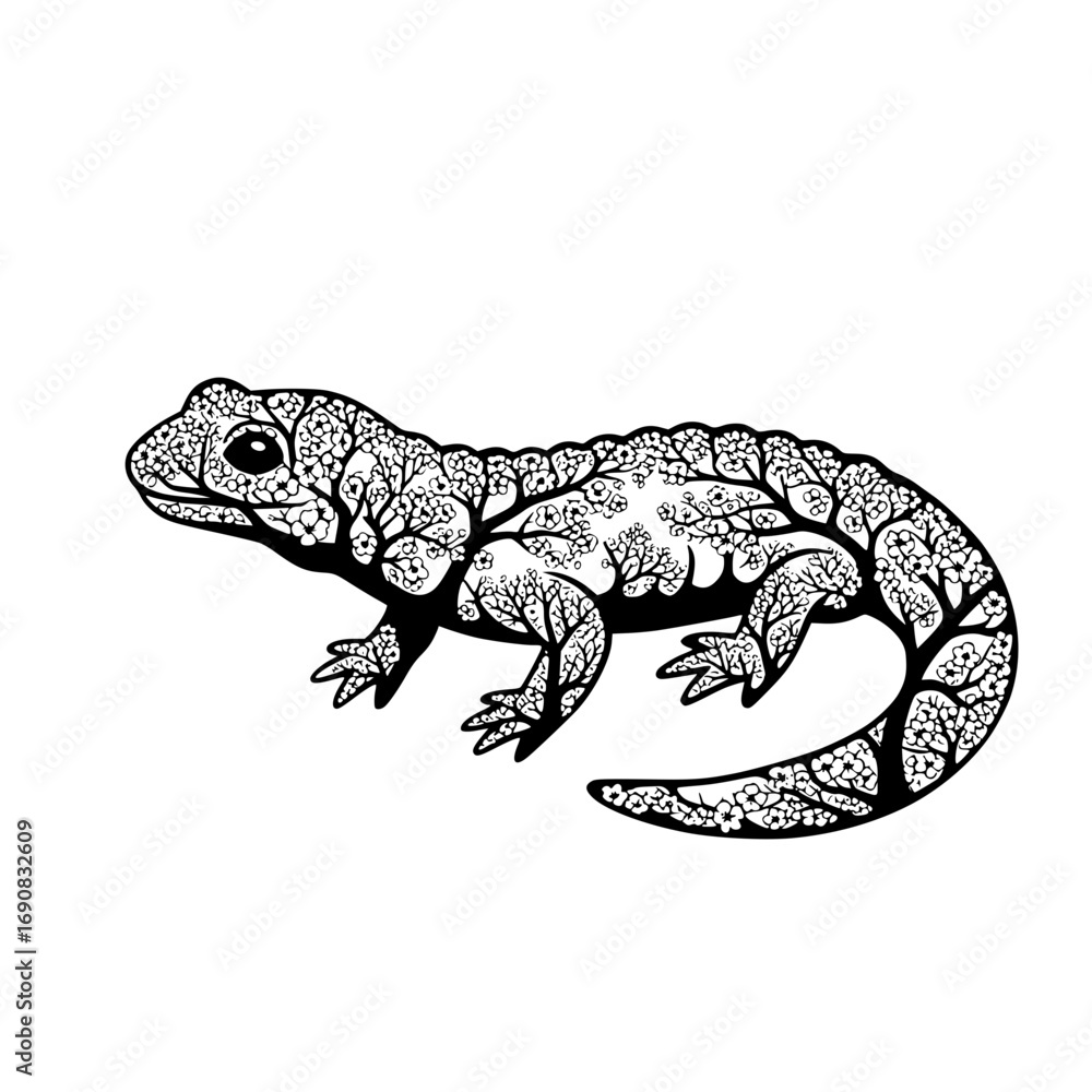 Fototapeta premium An intricately detailed monochrome illustration showcases a striking gecko, emphasizing textures and patterns. vector illustration