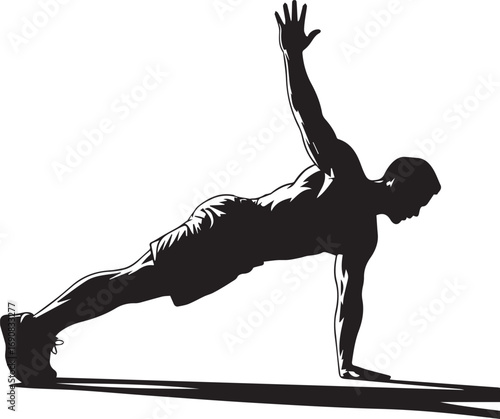 Fitness athlete silhouette performing side plank exercise for core strength and bodybuilding