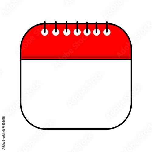 Flat design illustration vector blank calendar icon. Calendar template, red and white, sticker, poster, banner, emoticon.