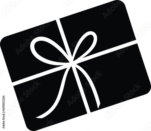 Black gift card with white ribbon and bow illustration