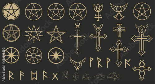Occult Symbols and Gothic Crosses Vector – Mystic Magic Icons Set