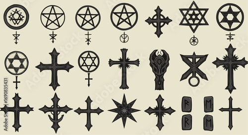 Occult Symbols and Gothic Crosses Collection – Dark Magic Vector Set