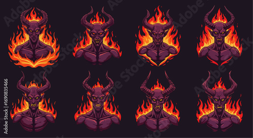 Skulls in Flames with Dark Horror Style Illustration