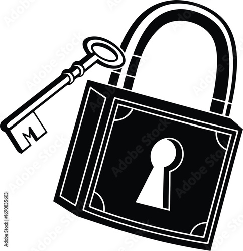 Vintage padlock and key illustration for security and access concepts