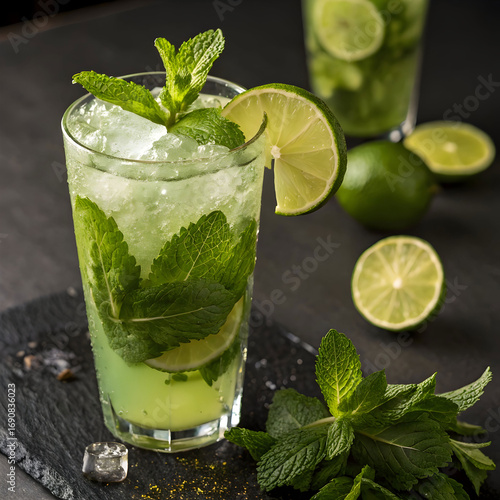 Wallpaper Mural A refreshing mojito with fresh mint and lime glistens with condensation, showcasing vibrant flavor, coolness Torontodigital.ca