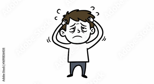 Worried Man with Anxiety Holding Head Cartoon Illustration