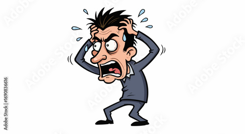 Stressed Businessman Pulling Hair – Cartoon Anxiety Illustration