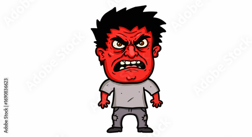 Angry Cartoon Character with Red Face and Furious Expression