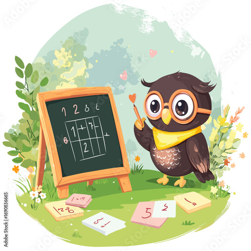 owl teacher and blackboard
