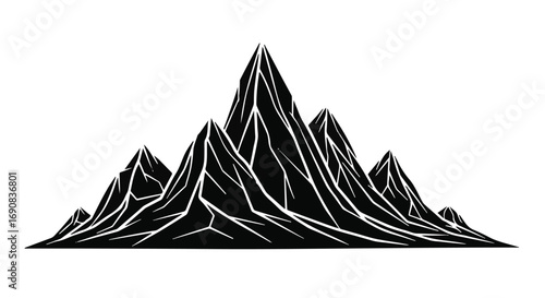 Dramatic black and white jagged mountain range illustration