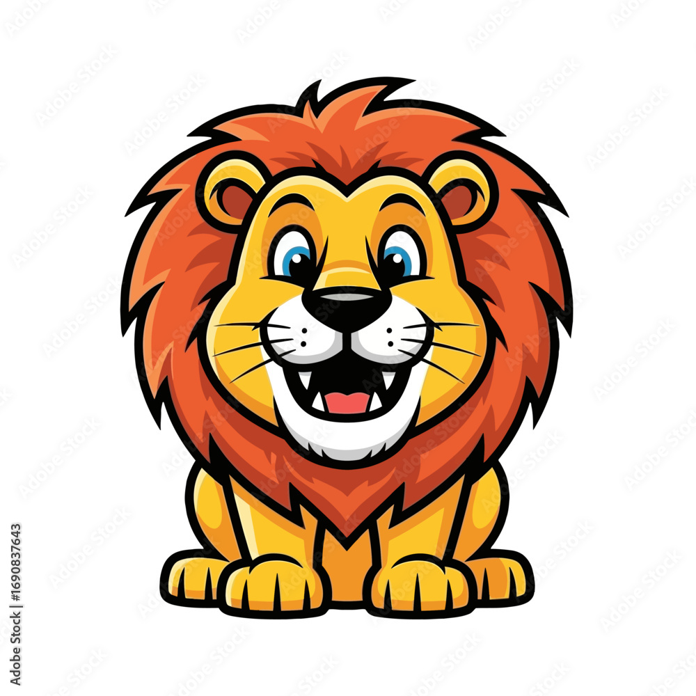 Naklejka premium Cute Smiling Cartoon Lion Character Illustration on white Background