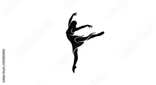 Graceful silhouette of a ballerina in a dynamic dance pose against a clean white background.