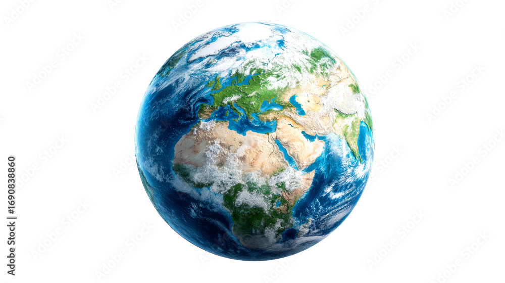 Fototapeta premium Detailed view of planet Earth from orbit showcasing continents and oceans, cut out transparent