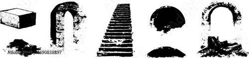 Grunge black and white labyri elements for urban design and decor