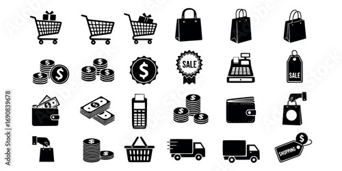 Vector art of collection of shopping and commerce icons