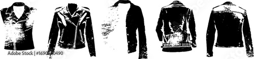 Grunge black and white leather jacket silhouette set for urban fashion design