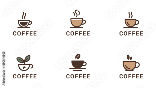 Minimal coffee cup logo collection, modern café branding icons, simple coffee shop vector designs for restaurants, beverage businesses, barista graphics, and coffeehouse identity on white background