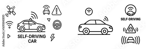 Self-driving car and autonomous vehicle technology with satellite navigation, sensors, and smart steering