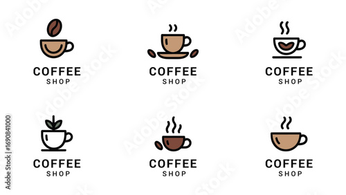 Minimal coffee cup logo collection, modern café branding icons, simple coffee shop vector designs for restaurants, beverage businesses, barista graphics, and coffeehouse identity on white background