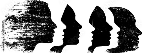 Grunge black and white silhouette faces design for urban art