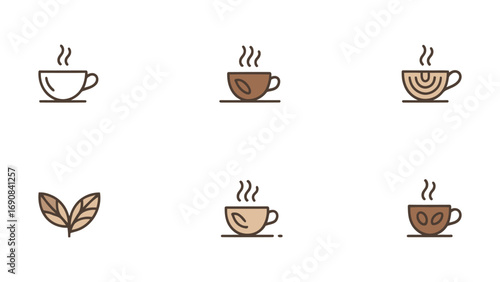 Minimal coffee cup logo collection, modern café branding icons, simple coffee shop vector designs for restaurants, beverage businesses, barista graphics, and coffeehouse identity on white background