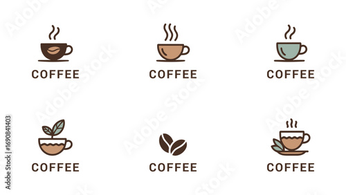 Minimal coffee cup logo collection, modern café branding icons, simple coffee shop vector designs for restaurants, beverage businesses, barista graphics, and coffeehouse identity on white background