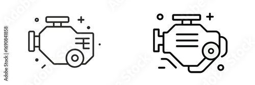 Car engine line icon set for automotive service and repair, minimalist motor block symbol for vehicle maintenance and mechanics isolated on a white background