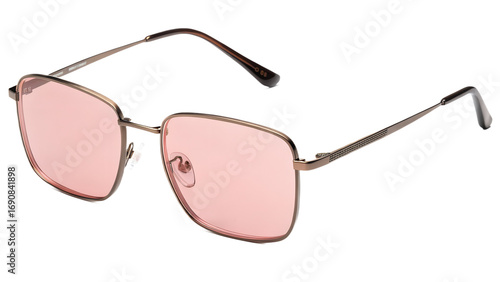 Stylish Square Sunglasses with Pink Lenses on Transparent Background on white background