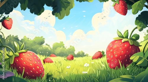 Wallpaper Mural Strawberry field illustration Torontodigital.ca