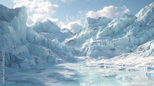 Wallpaper Mural Ice and Sky Symphony: A majestic expanse of a glacier, under a stunning blue sky with fluffy clouds, embodying the powerful beauty of the Arctic environment. Torontodigital.ca