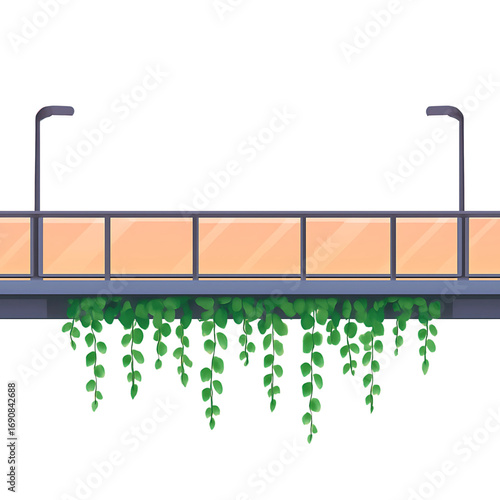 Modern City Bridge with Hanging Plants Architectural Illustration