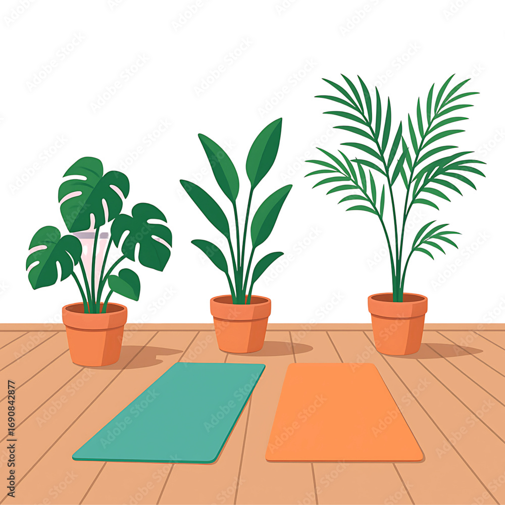 Fototapeta premium Serene Yoga Space Potted Plants and Mats for Relaxation and Wellness