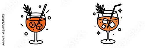 Two Aperol Spritz cocktail icons in a simple line art style with orange color accent, isolated on a white background