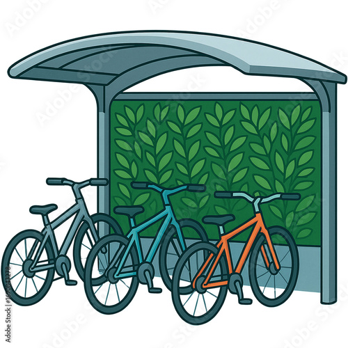 Bike Rack with Green Wall and Bicycles