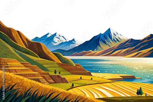 Lake Titicaca in Andes mountains, Peru Bolivia border, highest navigable lake in the world, cultural heritage
