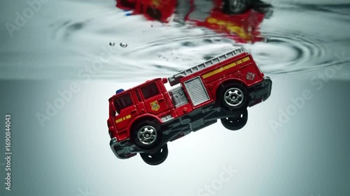 Toy truck immersed in water