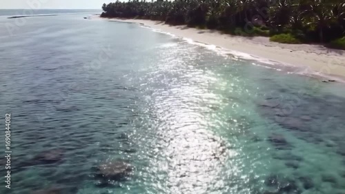 Tranquil beach scene with shimmering turquoise water