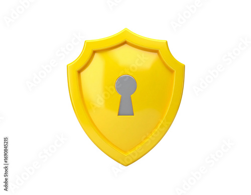  Futuristic Floating 3D Yellow Padlock Shield with Glowing Effects – Surreal PNG