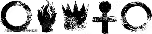 Black and white grunge symbol collection with distressed elements for urban design