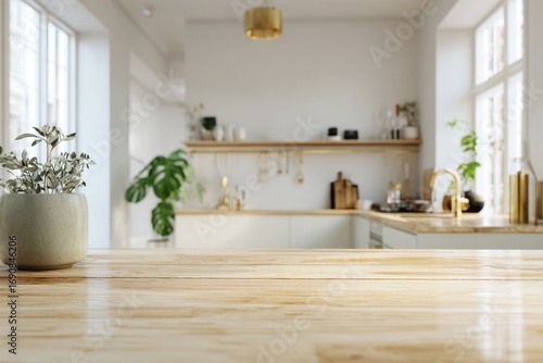 Modern minimalist kitchen with spacious layout, generated AI